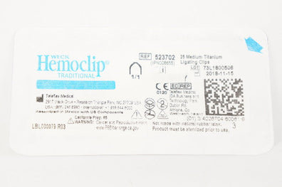 Teleflex 523702 Weck Hemoclip Traditional 25 Medium Titanium Ligating Clips